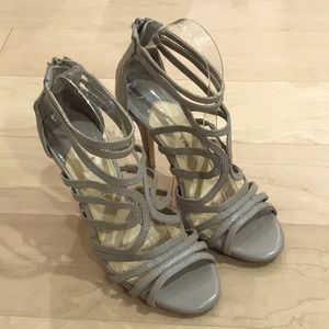 Gianni bini tan/gray leather cage heels embossed with snake skin print (00011)